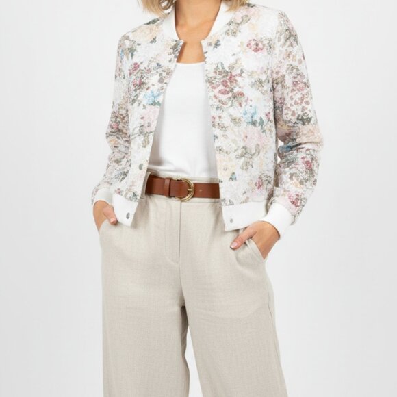 Romantic Nanette Lepore Designer Off-White Lace Floral Snap Front Jacket Sz S - Picture 3 of 7